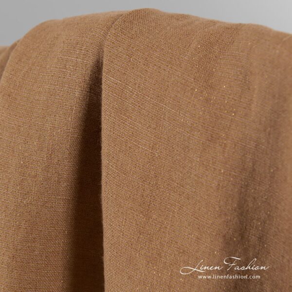 100% linen light brown fabric with golden lurex