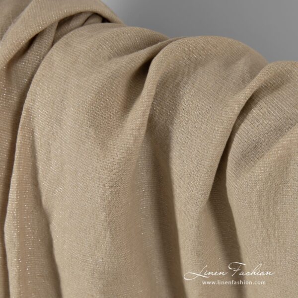 Dark beige linen fabric with silver lurex, washed