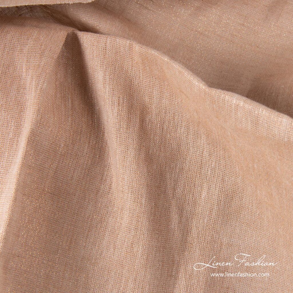 Tissu lurex en lin brillant marron clair 1 Light brown shiny linen lurex fabric