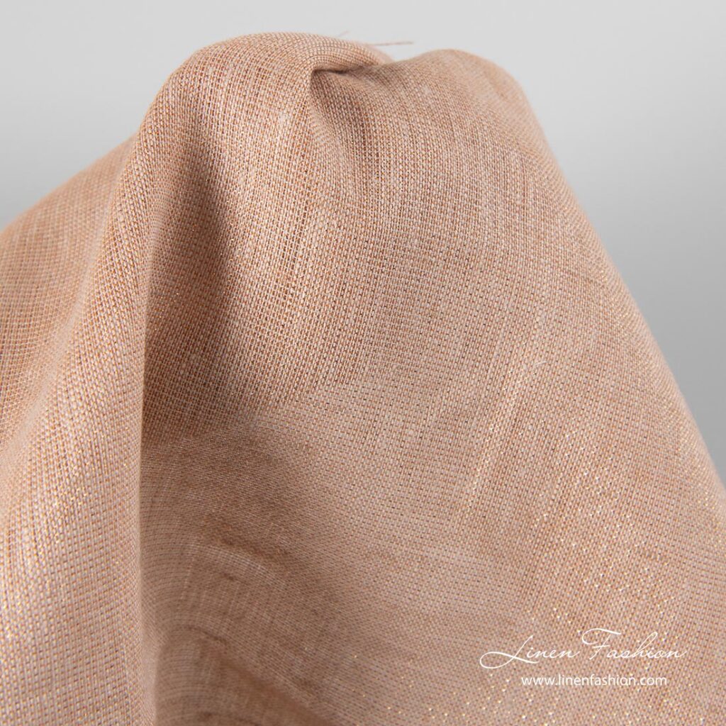 Tissu lurex en lin brillant marron clair 2 Shiny linen fabric in light brown and copper lurex