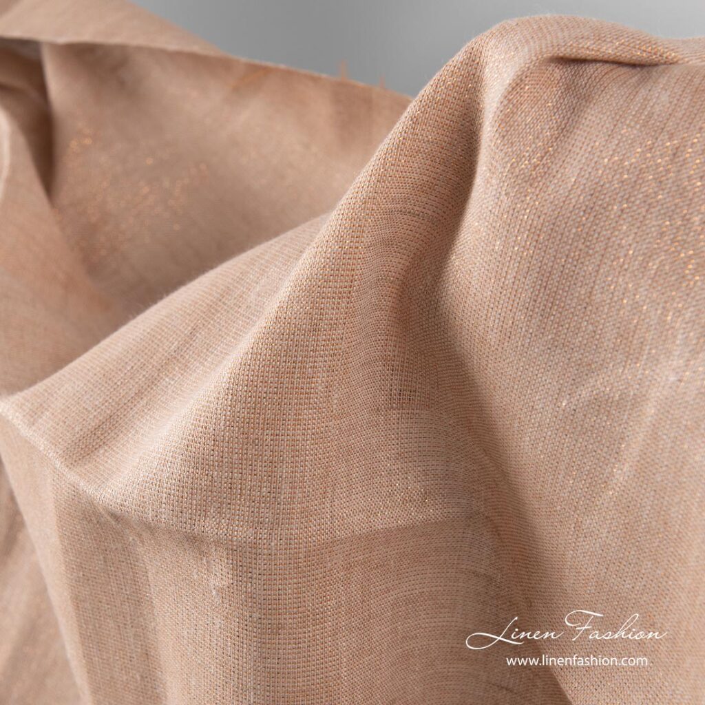 Tissu lurex en lin brillant marron clair 3 Brown linen fabric with copper lurex thread