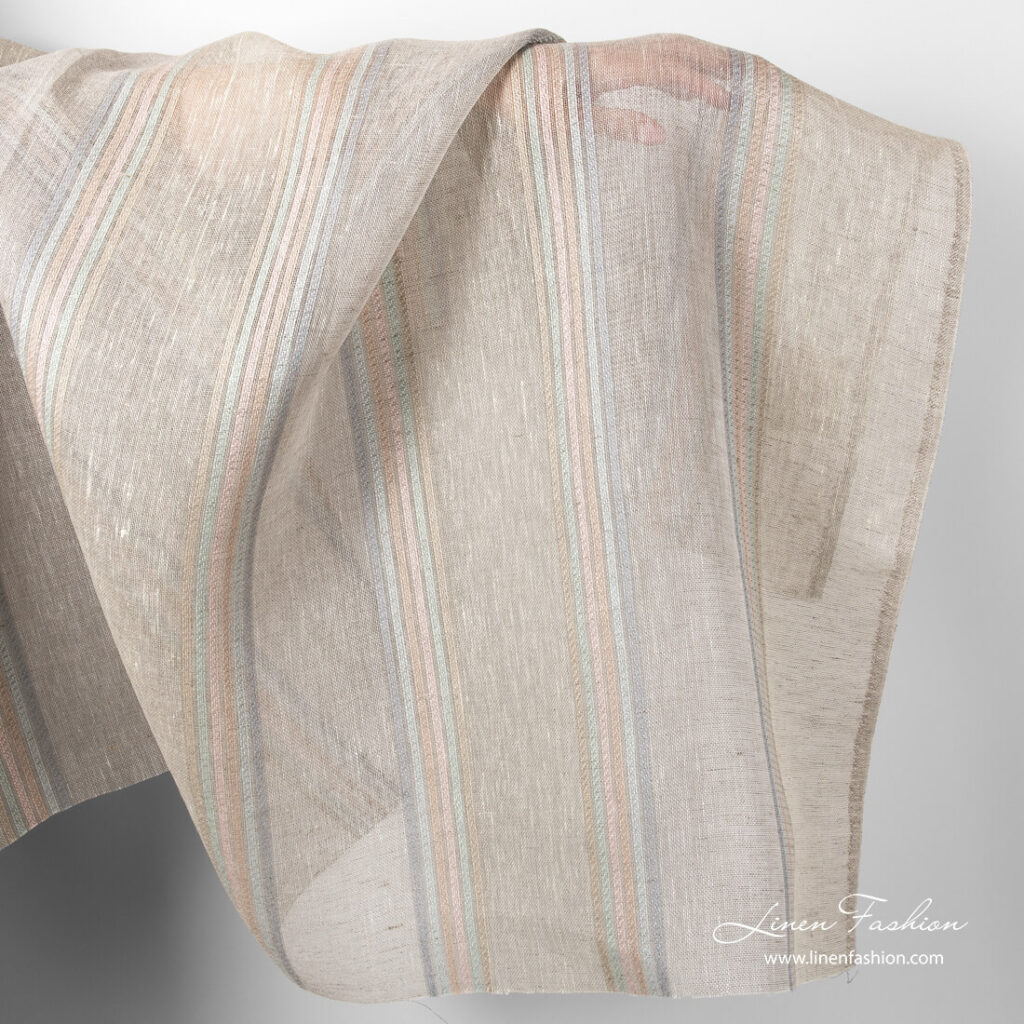 Tissu de lin transparent gris clair à rayures pastel 1 Linen fabric with pastel stripes