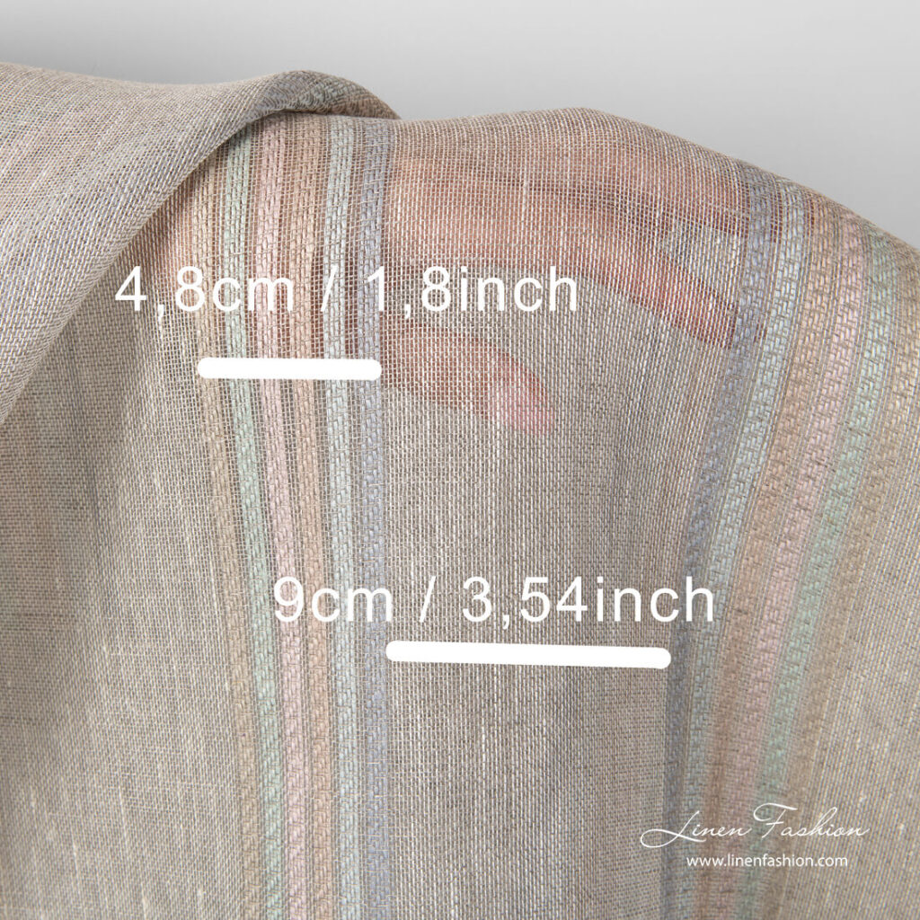 Tissu de lin transparent gris clair à rayures pastel 2 Light grey linen fabric with stripe measures