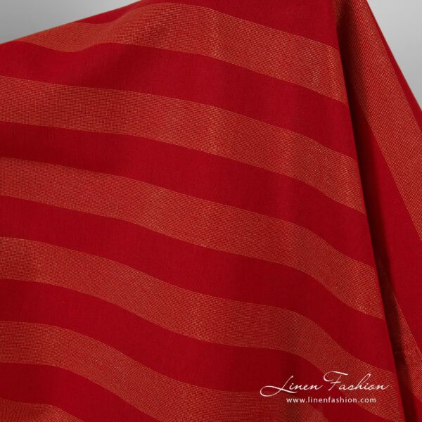 Red linen fabric with golden lurex