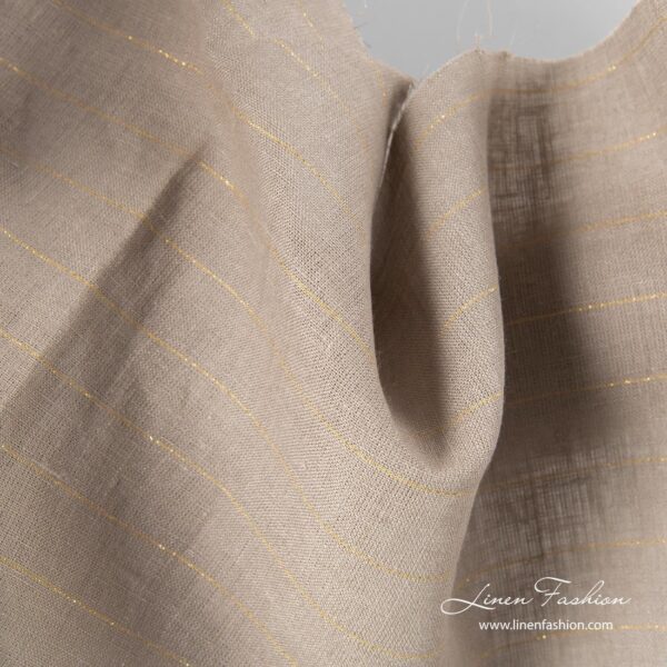 Tissu de lin gris à rayures dorées