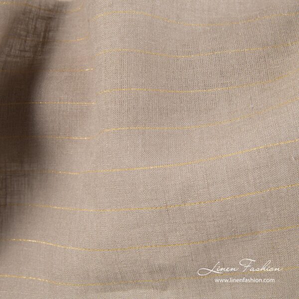 Tissu de lin gris à rayures dorées – Image 3