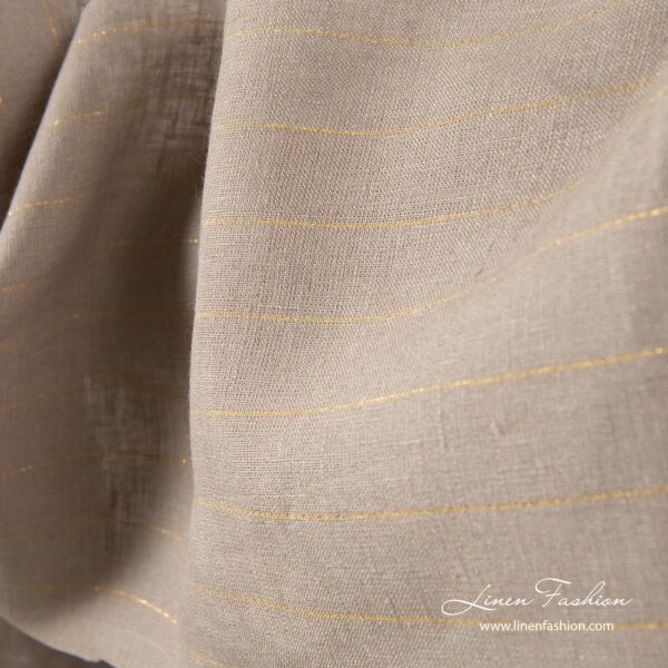 Tissu de lin gris à rayures dorées – Image 2