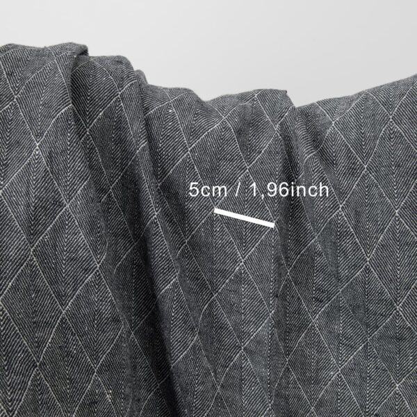 Blue double-sided patterned washed linen fabric with measurements