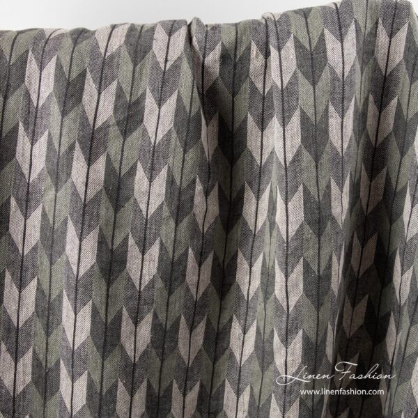 Tissu de lin gris avec motif géométrique