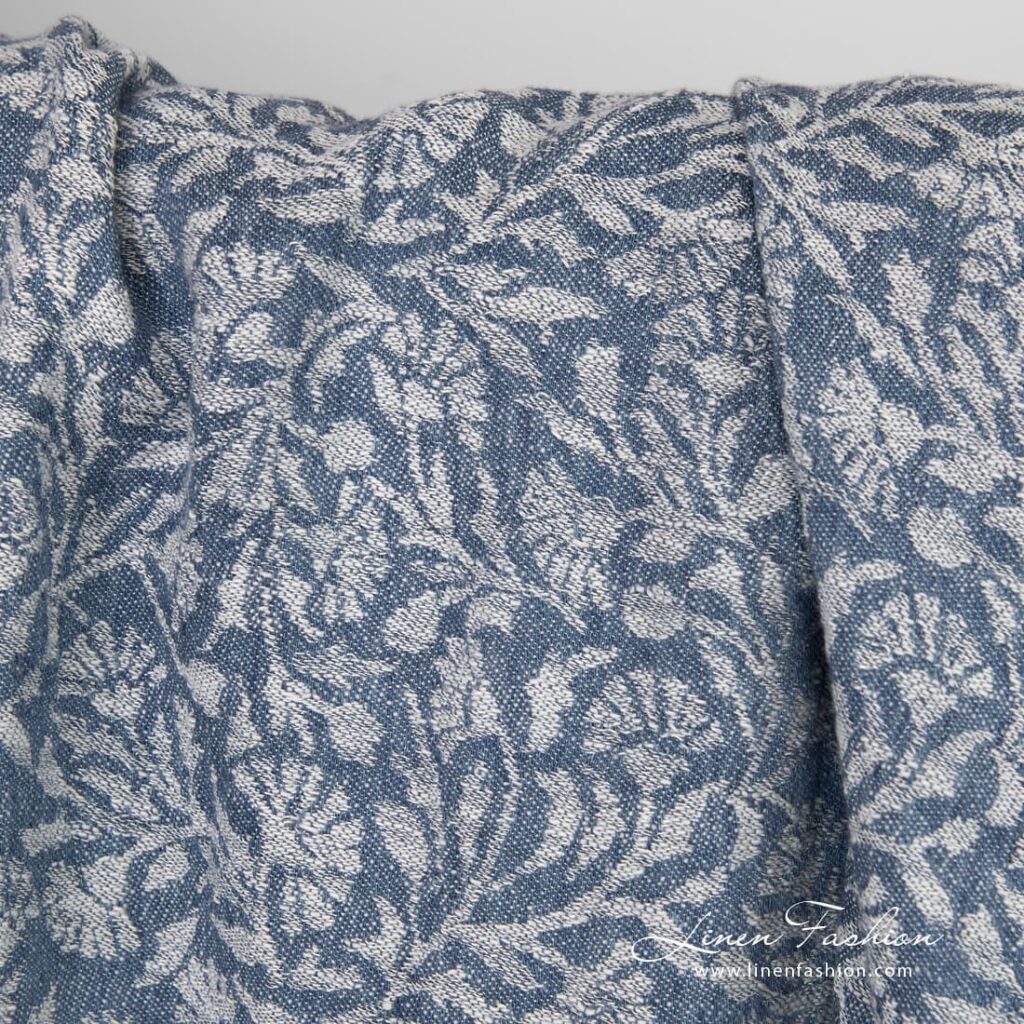 Tissu jacquard lin coton lavé 2 Linen cotton jacquard fabric with ornaments