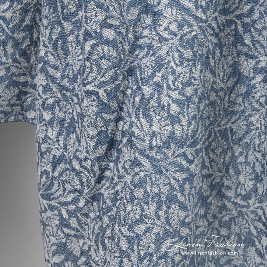 Tissu jacquard lin coton lavé 3 Linen cotton jacquard fabric with flowery ornaments