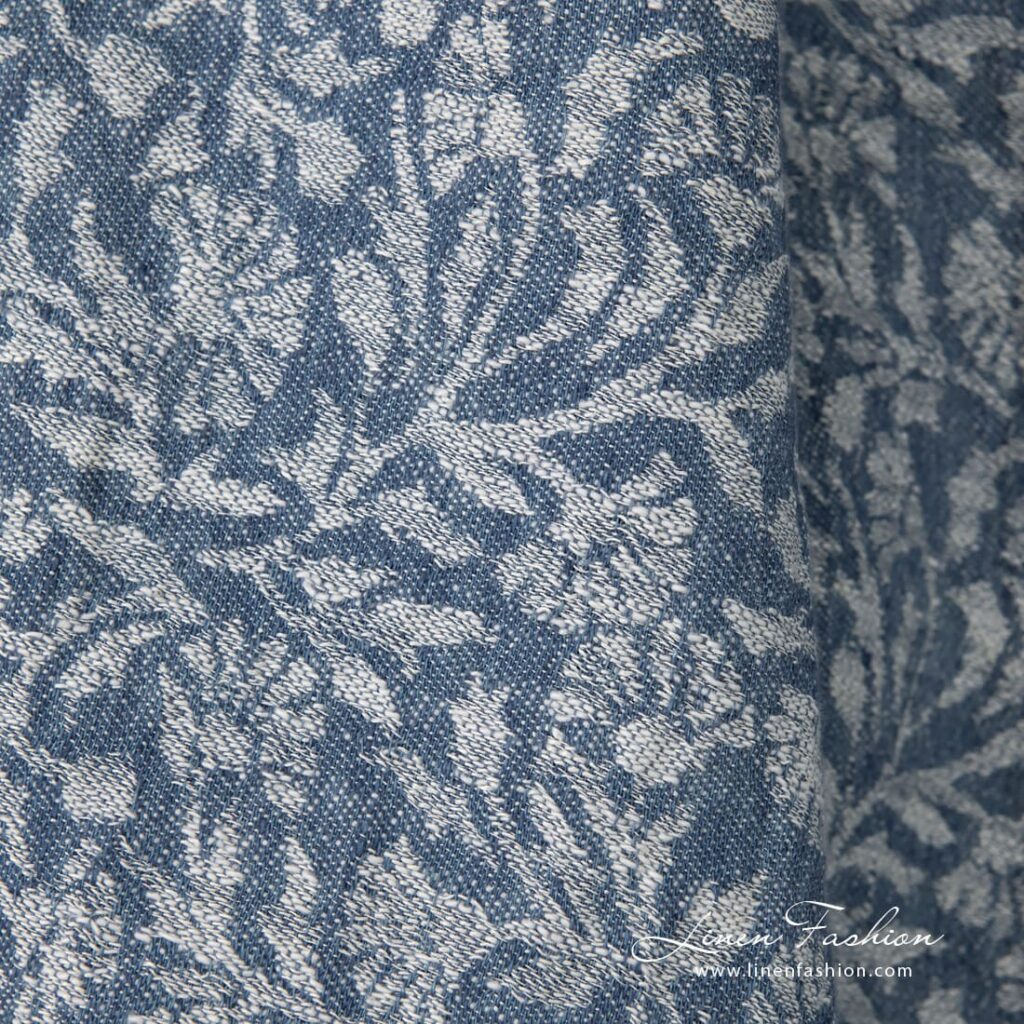 Tissu jacquard lin coton lavé 4 Linen cotton jacquard fabric with flowery ornaments, washed