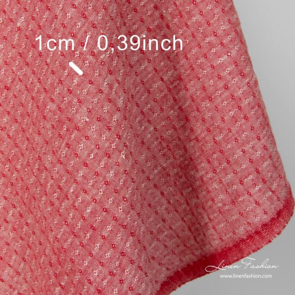 Washed linen fabric, red and grey small diamond pattern, dimensions