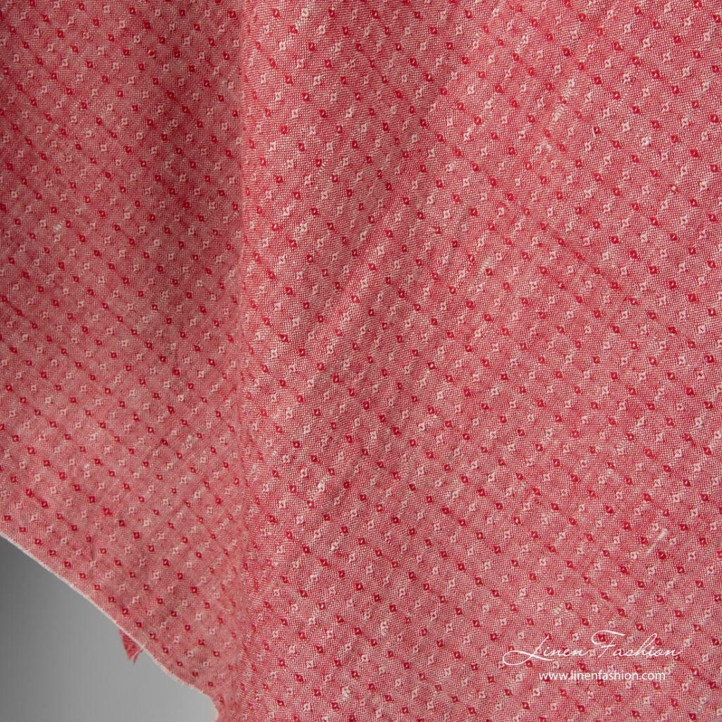Tissu en lin lavé rouge et gris avec petits diamants 3 Washed linen fabric, red and grey small diamond pattern
