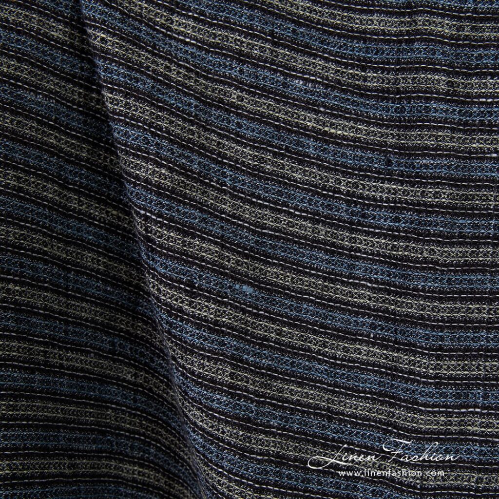 Tissu de lin rayé lavé à motif gaufré 4 Striped linen fabric in waffle pattern, multicolored stripes