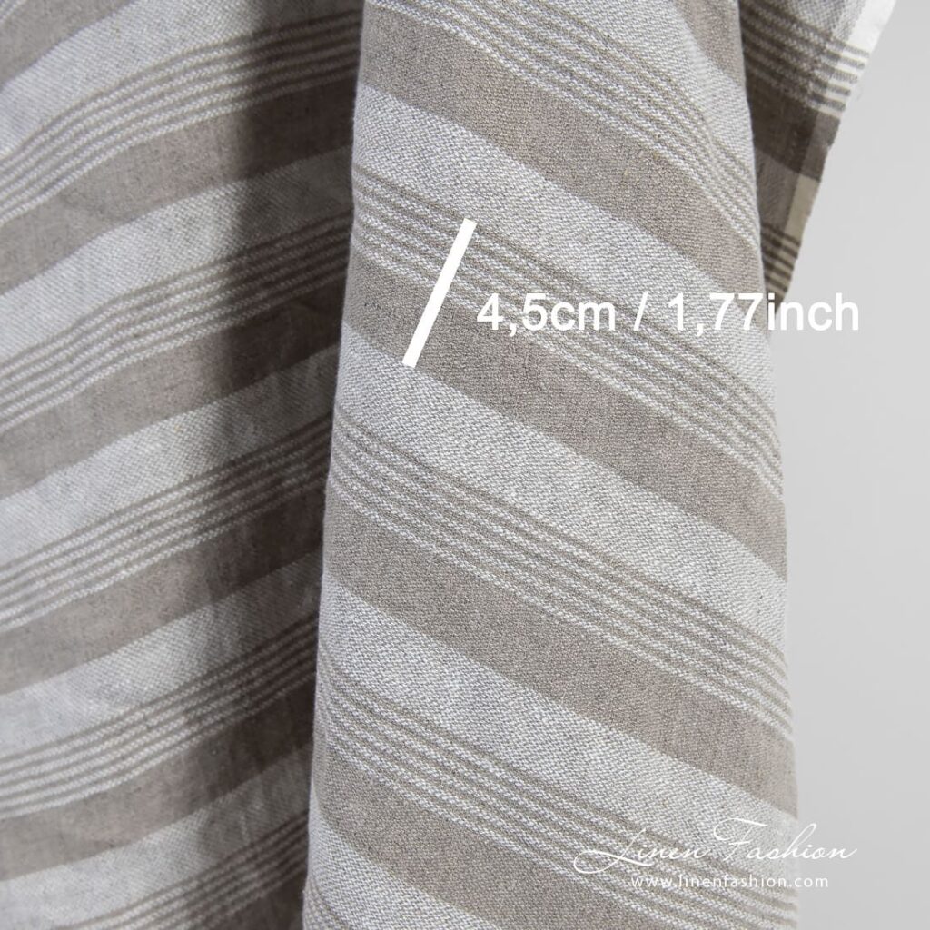 Tissu en lin naturel à rayures lavées 4 Natural color linen fabric in stripes, perfect for clothes and home textile