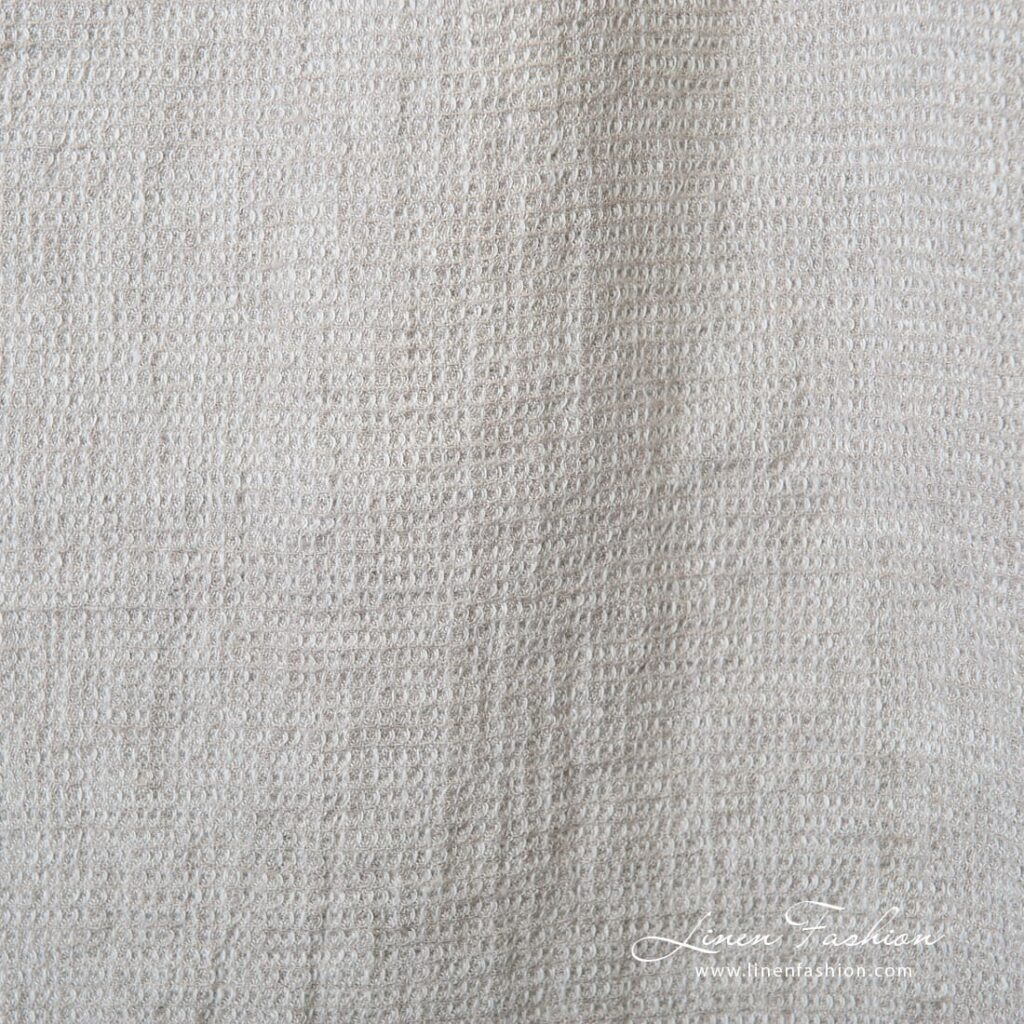Tissu en lin gaufré beige lavé 2 Light gray linen fabric with checks