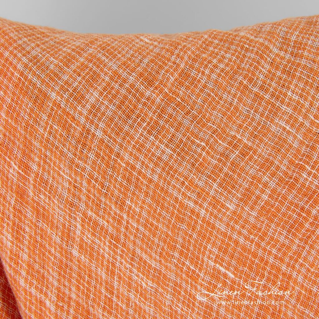 Tissu de lin orange double face à carreaux lavés 3 Double-sided orange linen fabric in checks, specially washed to increase softness