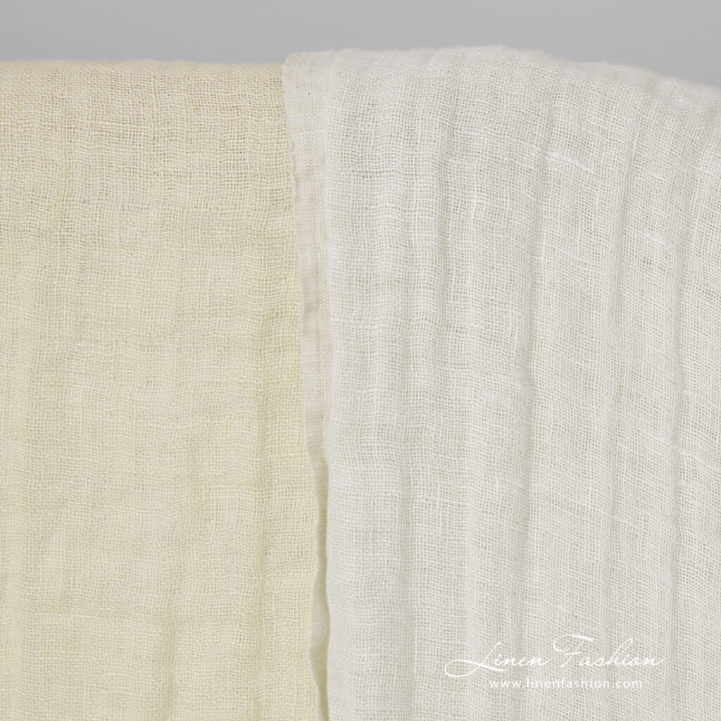 Tissu lin crème lavé double face 4 linen doublesided cream fabric, double layer.
