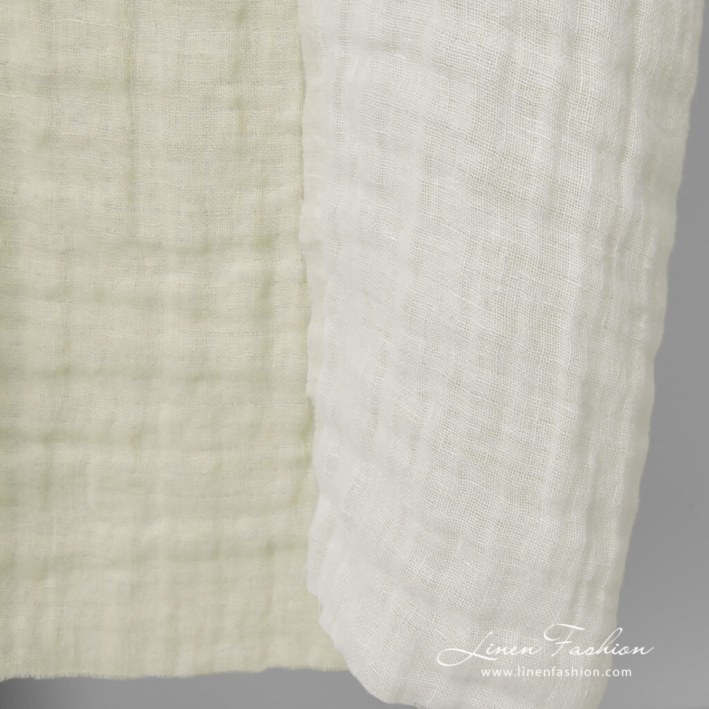 Tissu lin crème lavé double face 2 linen doublesided cream fabric, other side white.