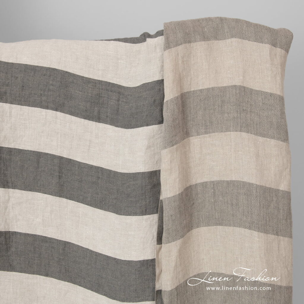 Tissu de lin gris beige rayé lavé 1 linen fabric beige grey stripes