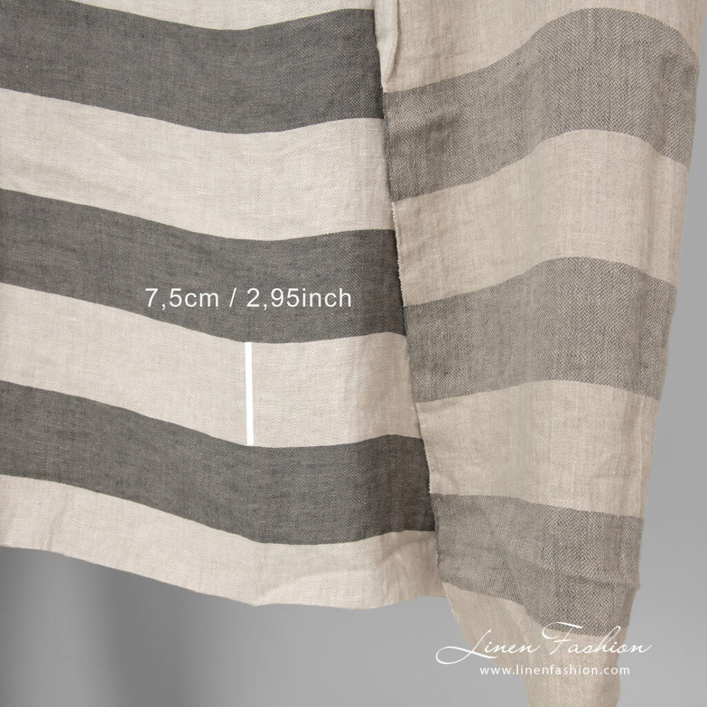 Tissu de lin gris beige rayé lavé 3 linen fabric beige grey stripes, 7,5cm.