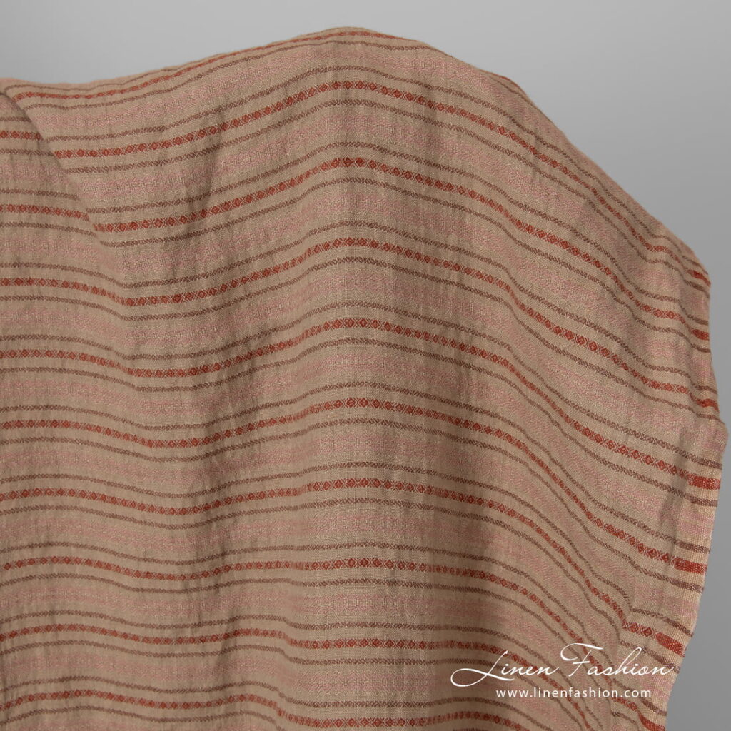 Tissu de lin à rayures brunes lavées 1 linen decorative striped fabric.