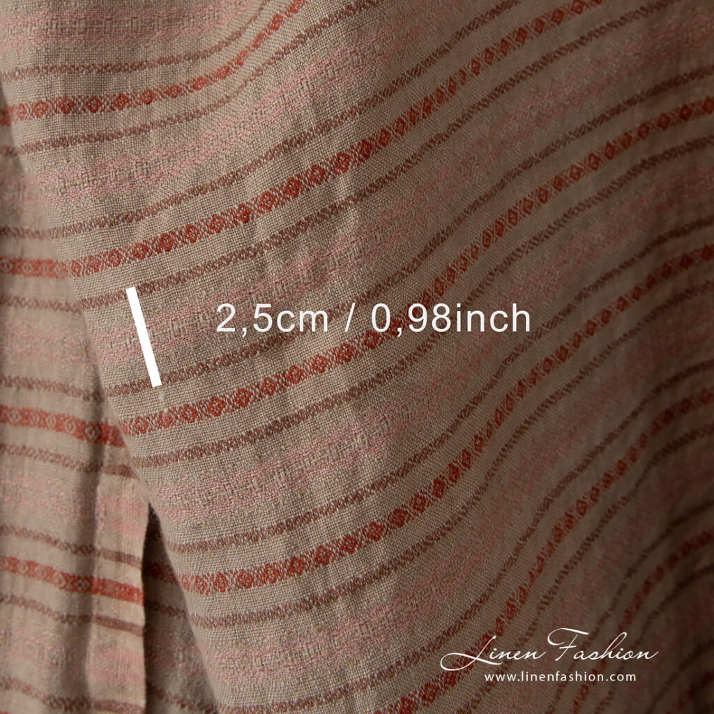 Tissu de lin à rayures brunes lavées 2 linen decorative striped fabric 2.5cm.