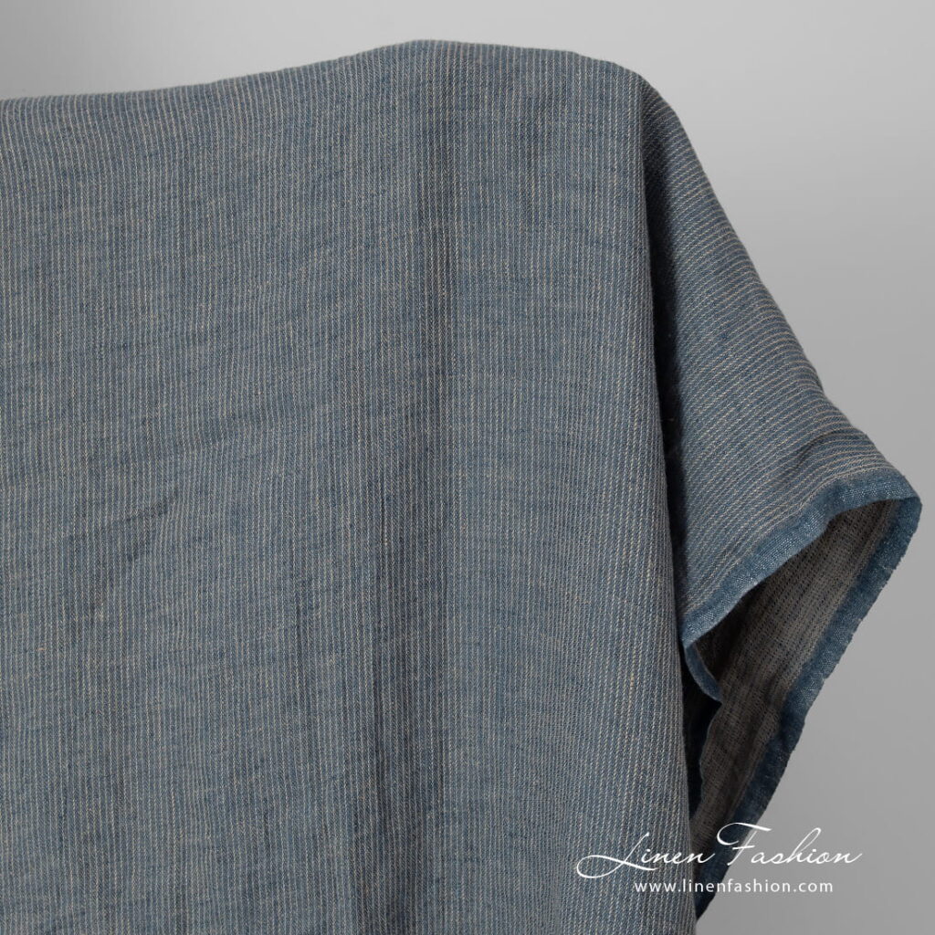Tissu bleu lin à rayures lavées 1 linen blue striped fabric