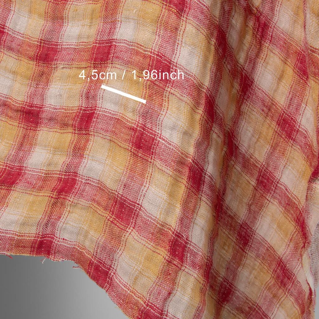 Tissu de lin lavé à carreaux rouges et jaunes double face 3 Washed linen fabric red yellow checks double-sided with measurements