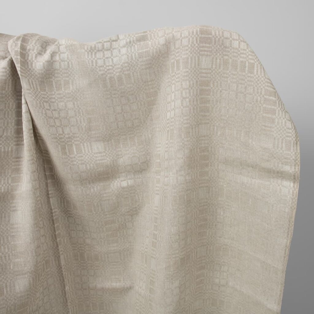 Tissu de lin beige à carreaux 1 Beige linen fabric in checks dobby