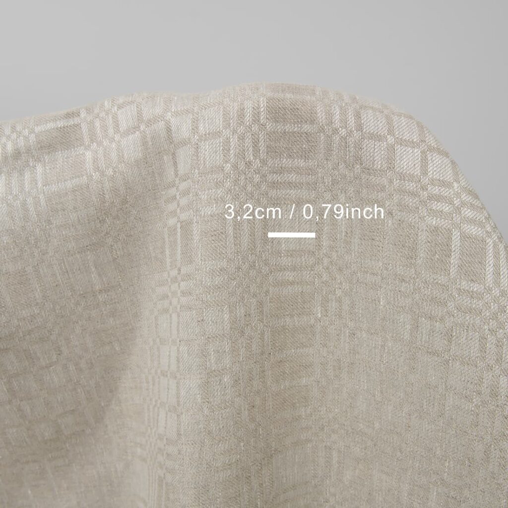 Tissu de lin beige à carreaux 4 Beige linen fabric in checks dobby with measurements