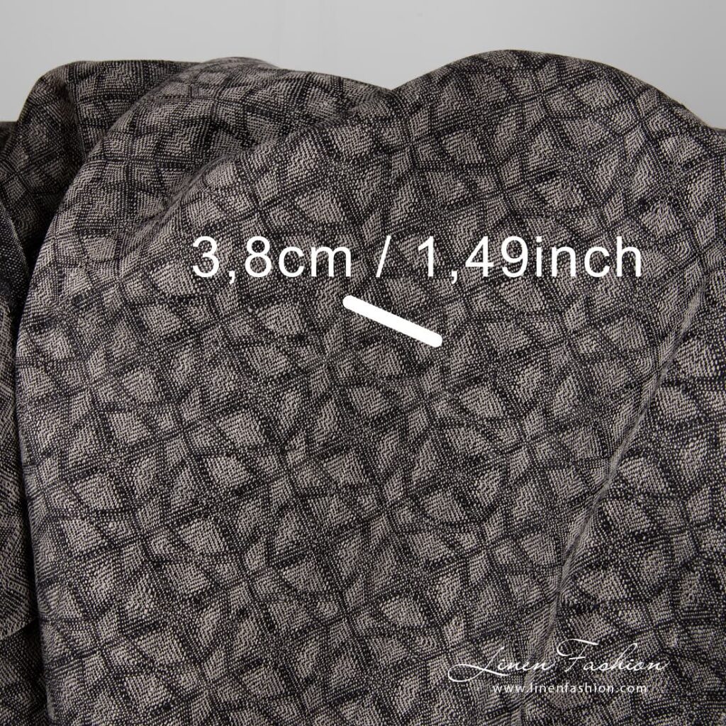 Tissu en lin gris noir à motifs géométriques 3 100% linen fabric in black grey colour.