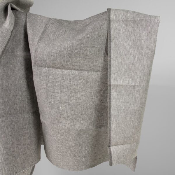 Linen fabric greyish brown in herringbone pattern