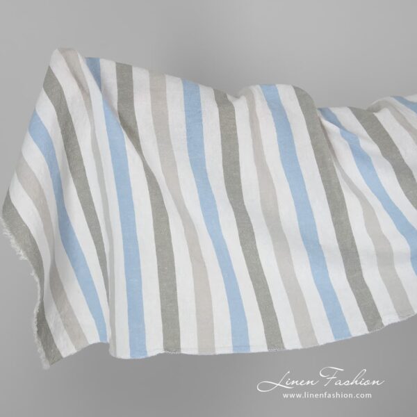 Wide striped linen cotton fabric, washed.