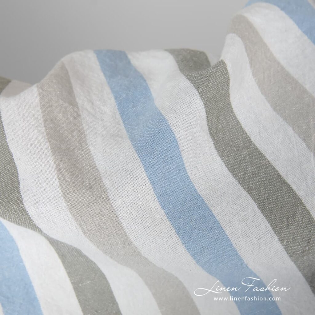 Tissu à larges rayures en coton lin lavé 3 Wide washed linen cotton fabric.