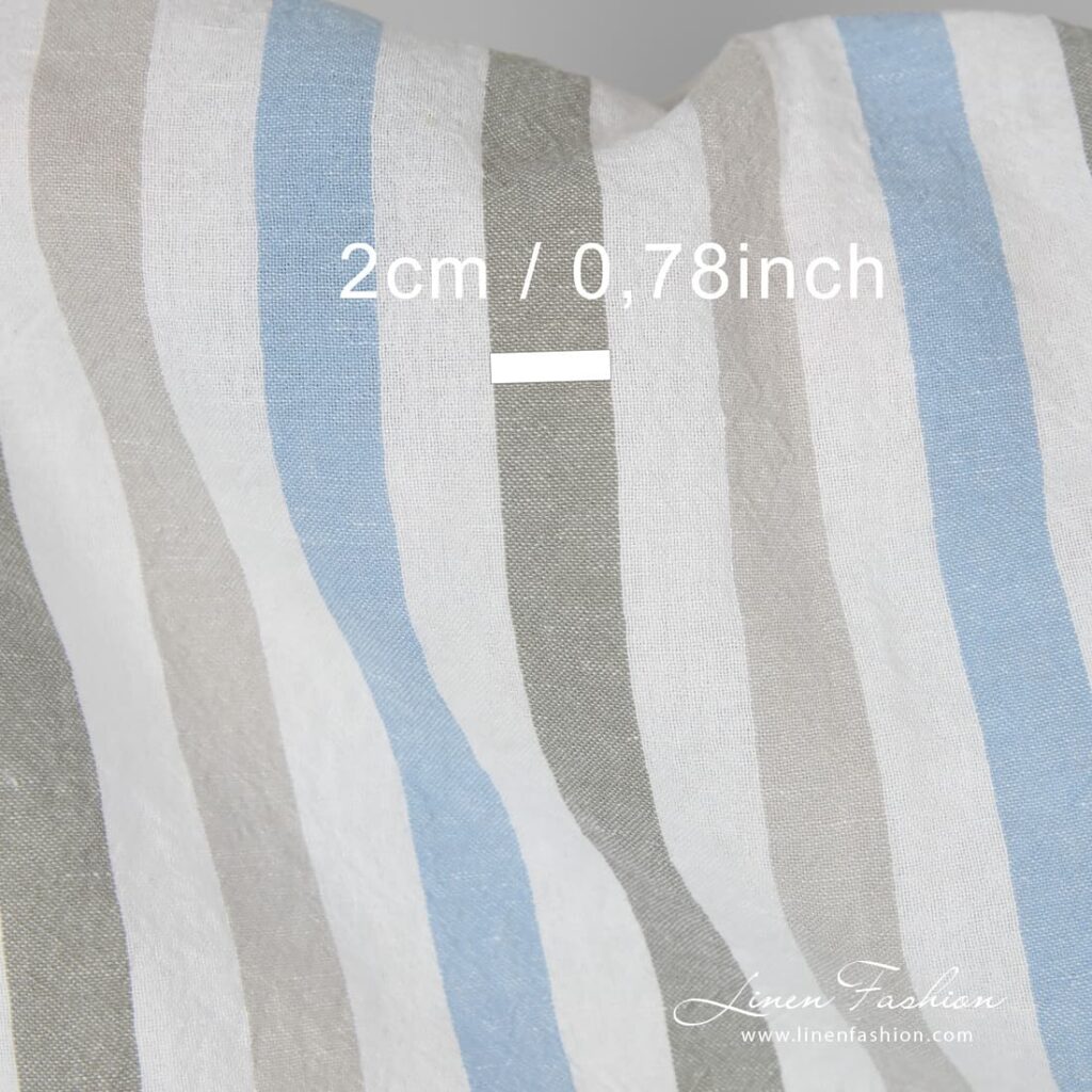 Tissu à larges rayures en coton lin lavé 4 Striped linen cotton fabric.