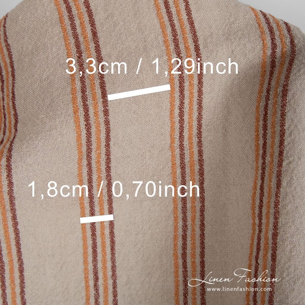 Lin coton marron tissu à rayures verticales lavé 4 Wide linen cotton rosy fabric stripe size