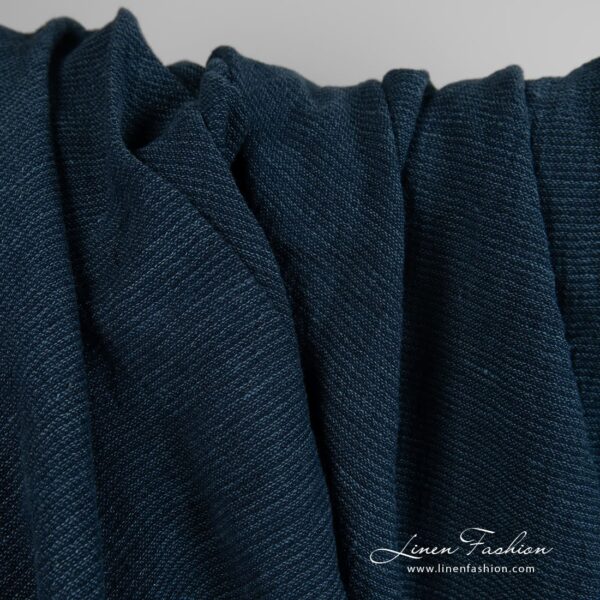 Wide linen cotton fabric in blue, specially washed to increase softness
