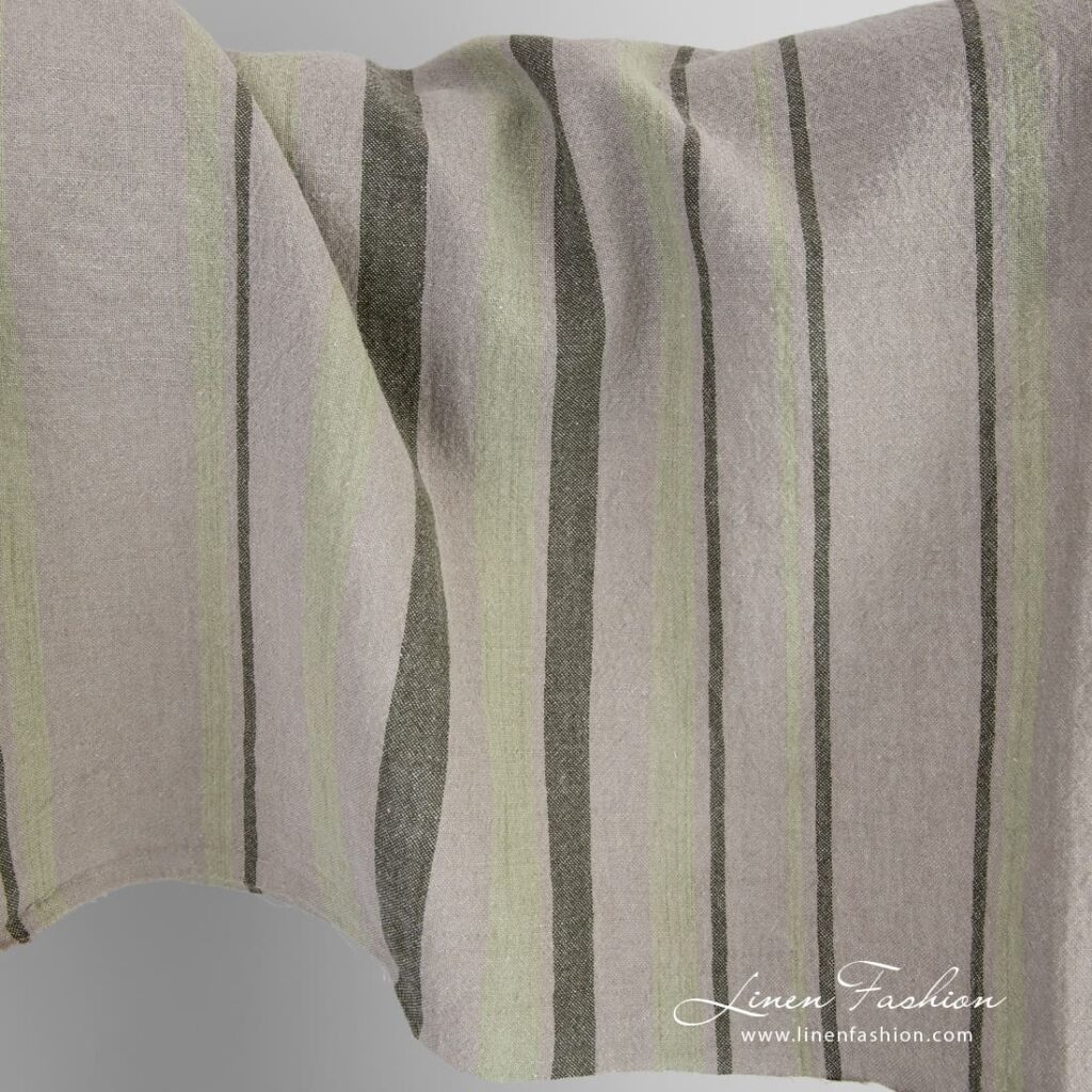 Tissu large en coton lin avec rayures lavées 2 Wide linen cotton fabric with stripes