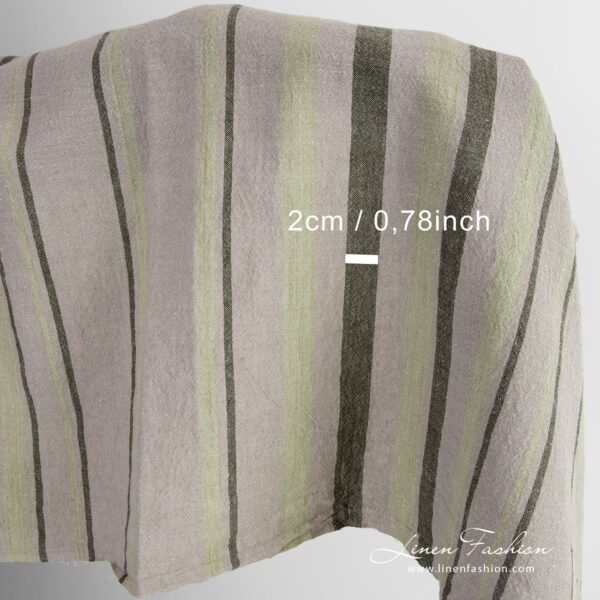 Wide linen cotton fabric with vertical stripes, washed