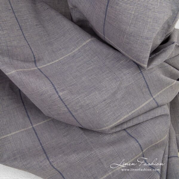 Linen cotton fabric woven in dark blue and dove grey yarns