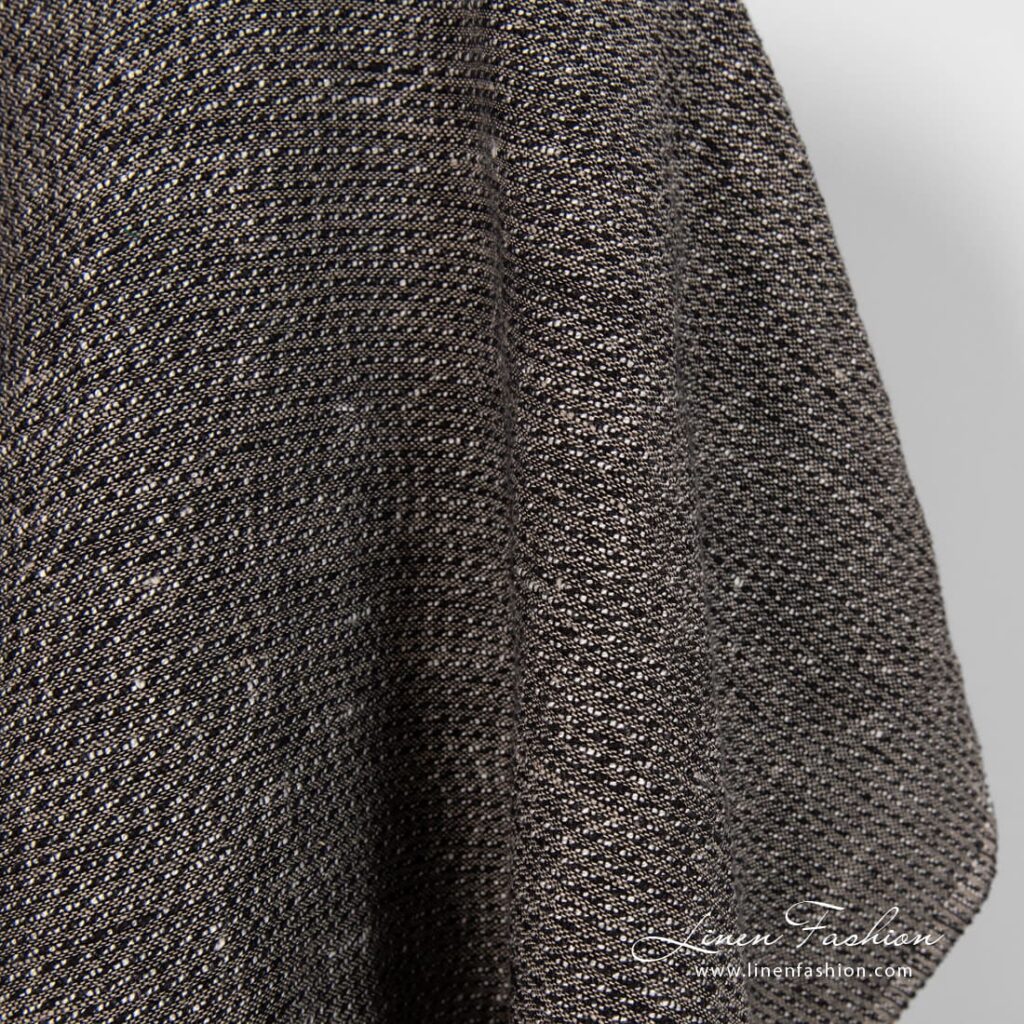 Tissu de lin, coton, ratière noire lavée 4 Linen cotton black fabric dobby pattern