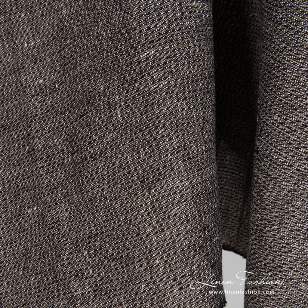 Tissu de lin, coton, ratière noire lavée 3 Linen cotton black melange fabric dobby pattern