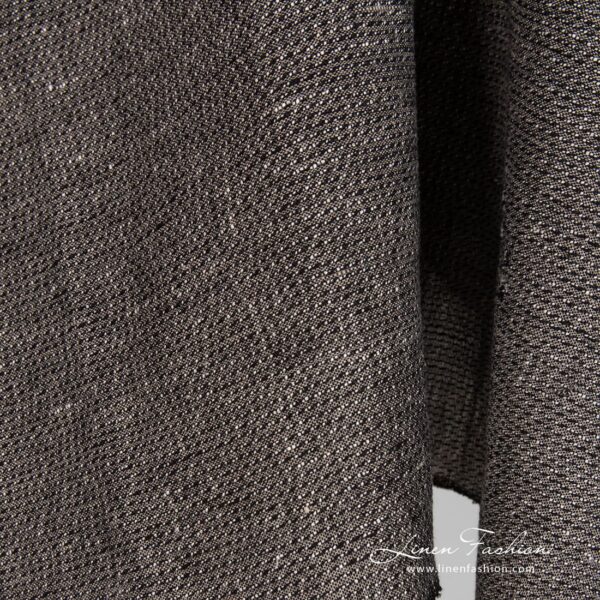 Linen cotton black melange fabric dobby pattern