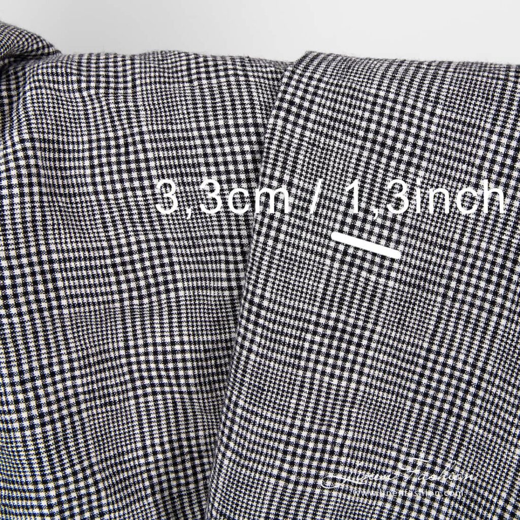Tissu à carreaux en lin et laine lavée 3 Washed black and white checked linen wool fabric