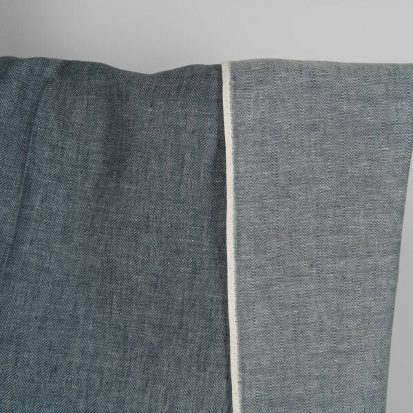 Tissu de laine de lin à chevrons bleu-noir et blanc