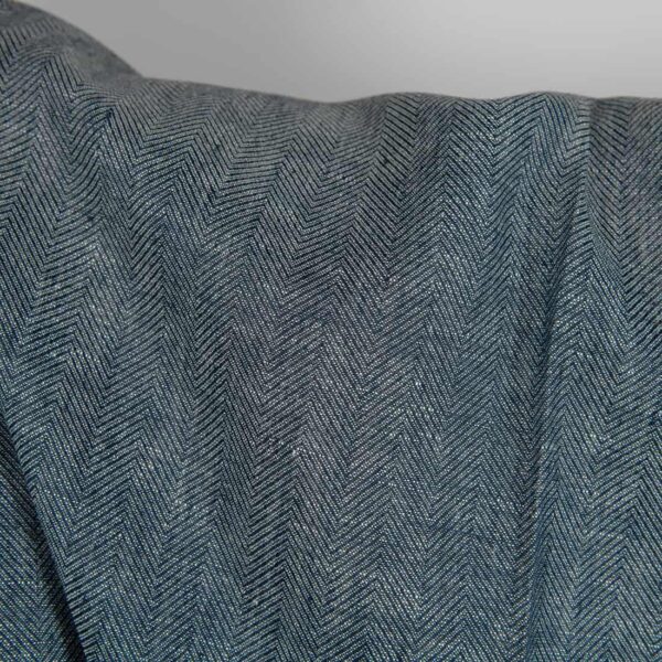 Tissu de laine de lin à chevrons bleu-noir et blanc – Image 3