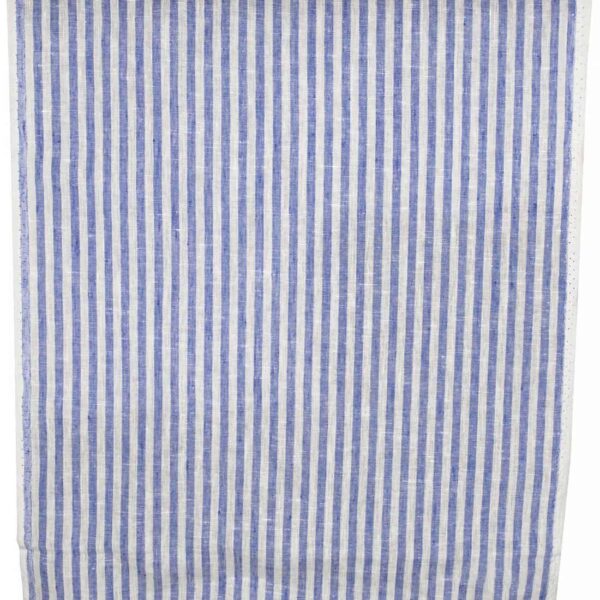 Tissu de lin à rayures étroites blanc cassé et bleu