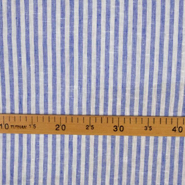 Tissu de lin à rayures étroites blanc cassé et bleu – Image 2